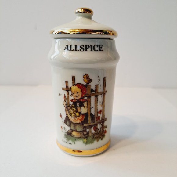 Vintage 1987 MJ Hummel Gold Trim Porcelain Spice Jars 4” Made In Japan Allspice - Picture 3 of 8